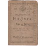 At Aberdare - 4 Page card programme Wales v England Schools 17th April 1926 at Aberdare (then a