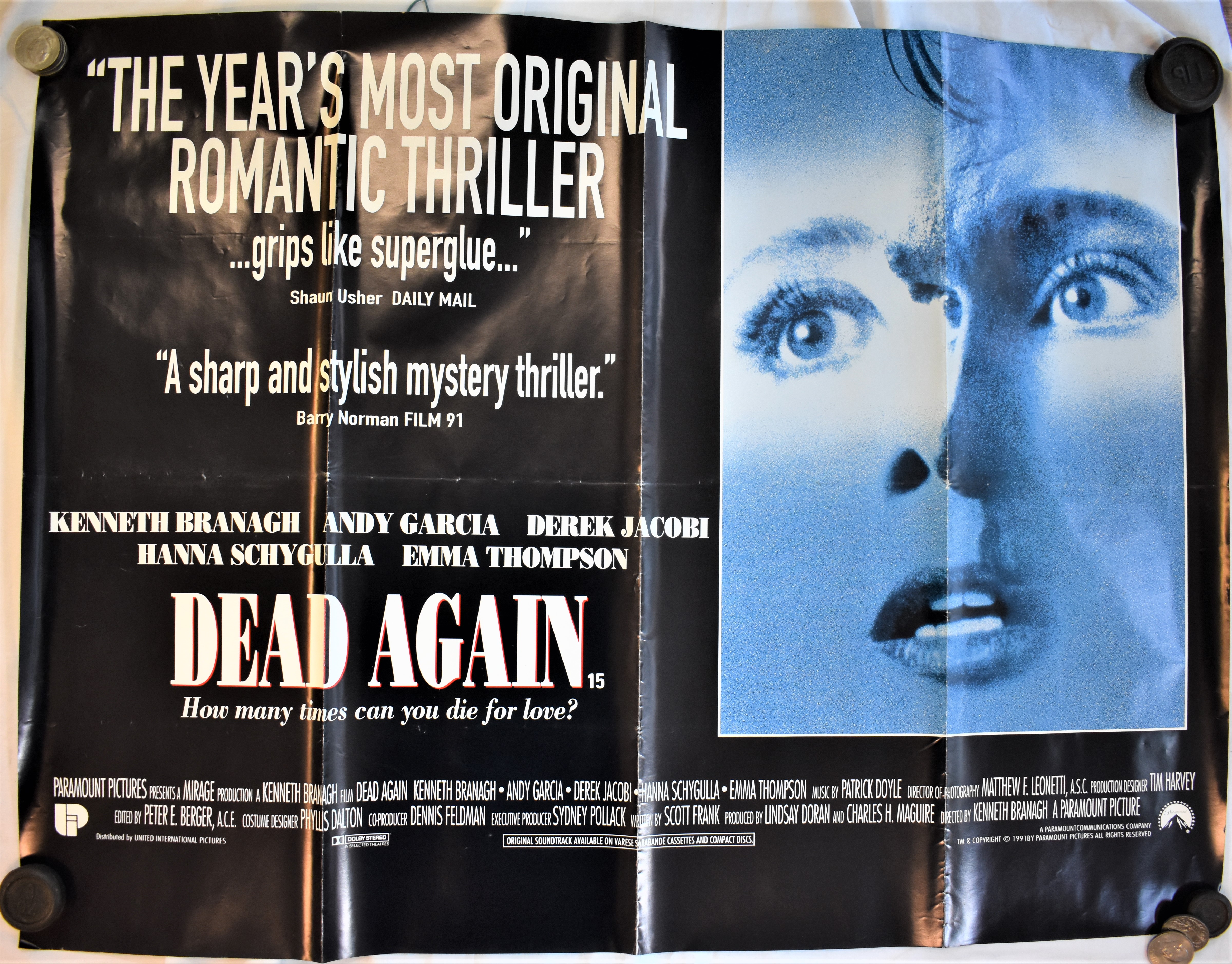 Film Posters (5) - 'Dead Again'-starring Andy Garcia-Derek Jacobi-double sided-measurements 100cm - Image 5 of 5