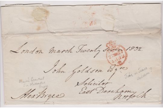 Great Britain 1832-Postal History-Wrapper and letter dated 27th March 1832-25 Downing Street - Image 1 of 2