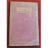 Book-Medical-'Handbook of Medical Terms'-By Carrothers Corfield 1914 a list of ailments-picture of
