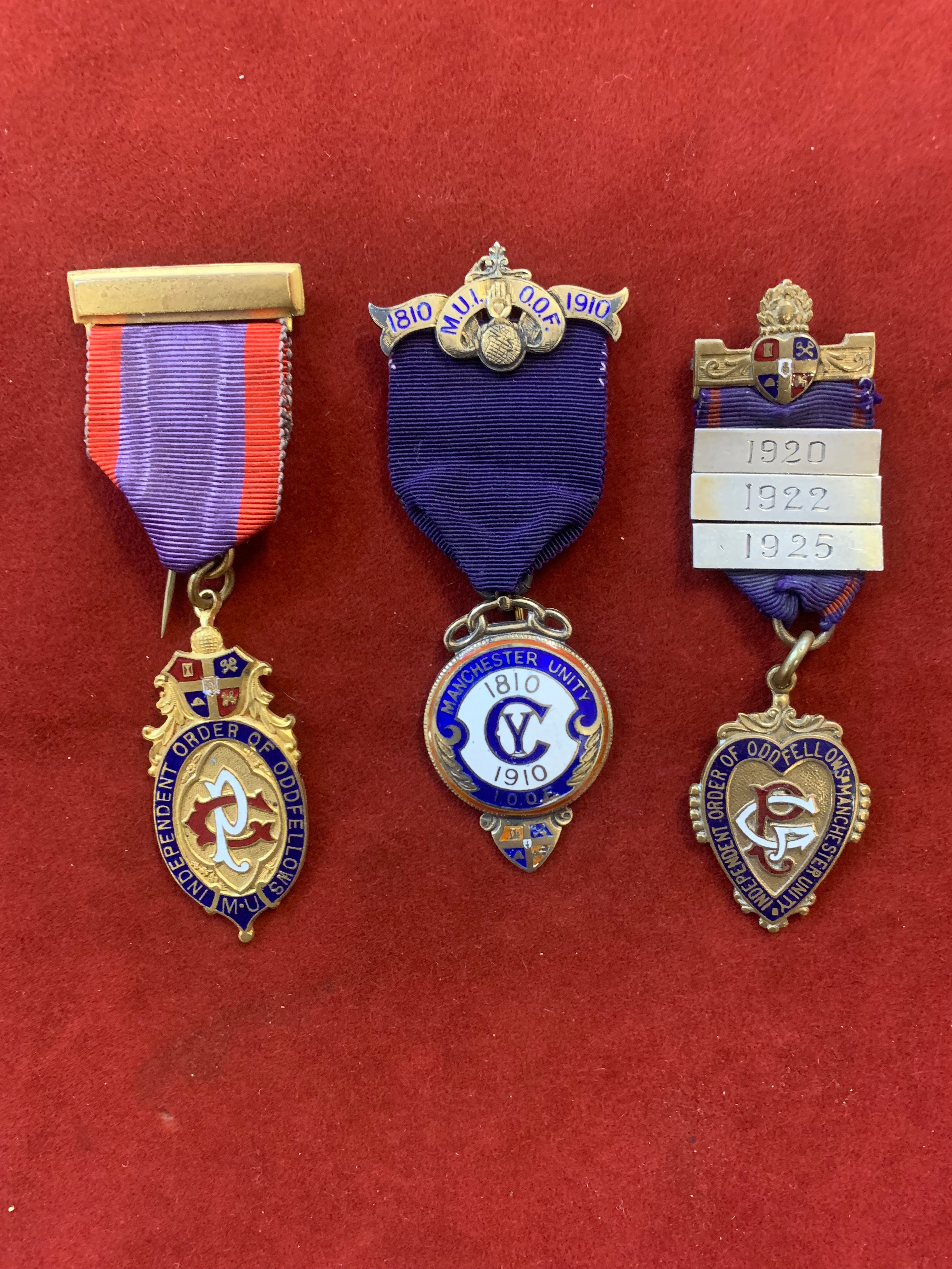 Independent Order of Oddfellows Manchester Unity Society Medals (3) Silver gilt and enamel and one