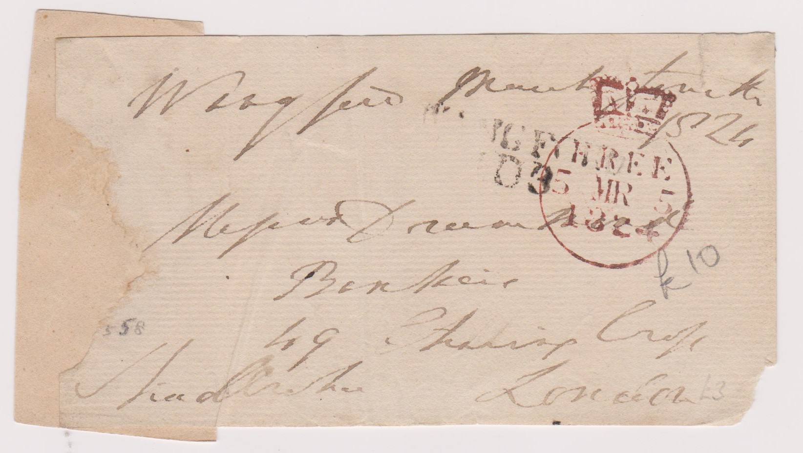 Great Britain 1824-Postal History-wrapper piece dated March 5th 1824 posted to Charing Cross-