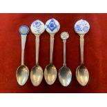 Masonic silver plated commemorative spoons (5) , one with the script "Lodge of Philosophy - 6057".