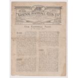 Arsenal v Chelsea London Challenge Cup 1924/25 Four page programme for the London Challenge Cup