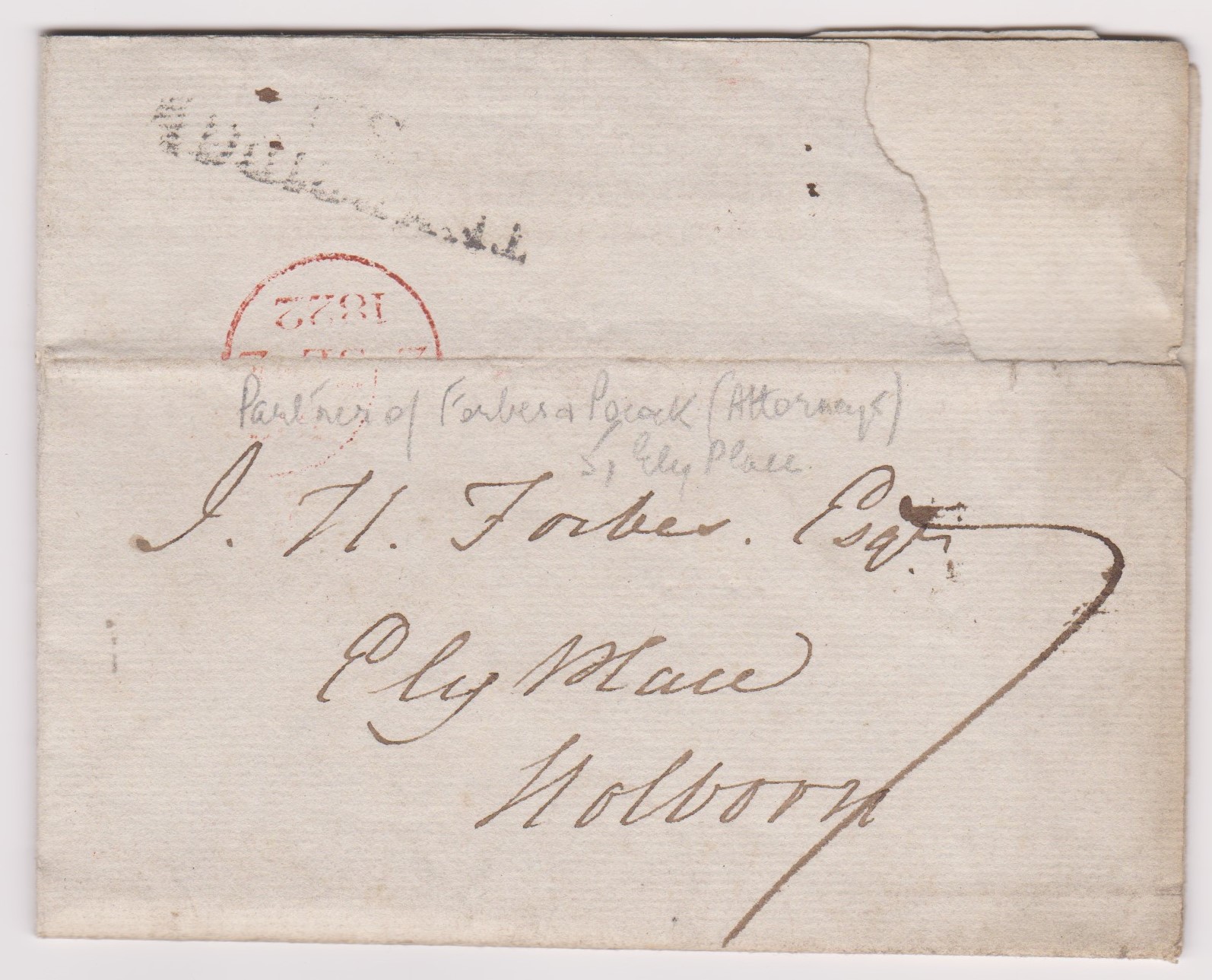 Great Britain 1822 - Postal History EL dated 4th Sept 1822 red leaf posted to Holborn-manuscript 7