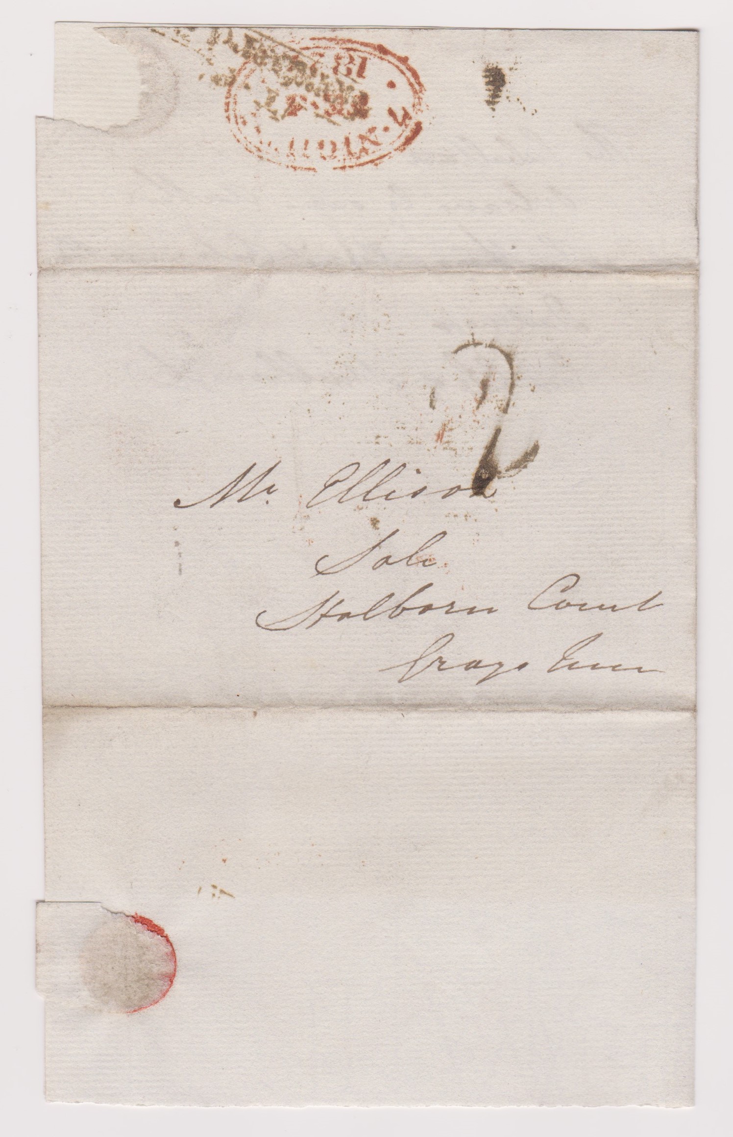 Great Britain 1827-Postal History-EL dated 5th July 1827 posted to London-manuscript 2 postage due