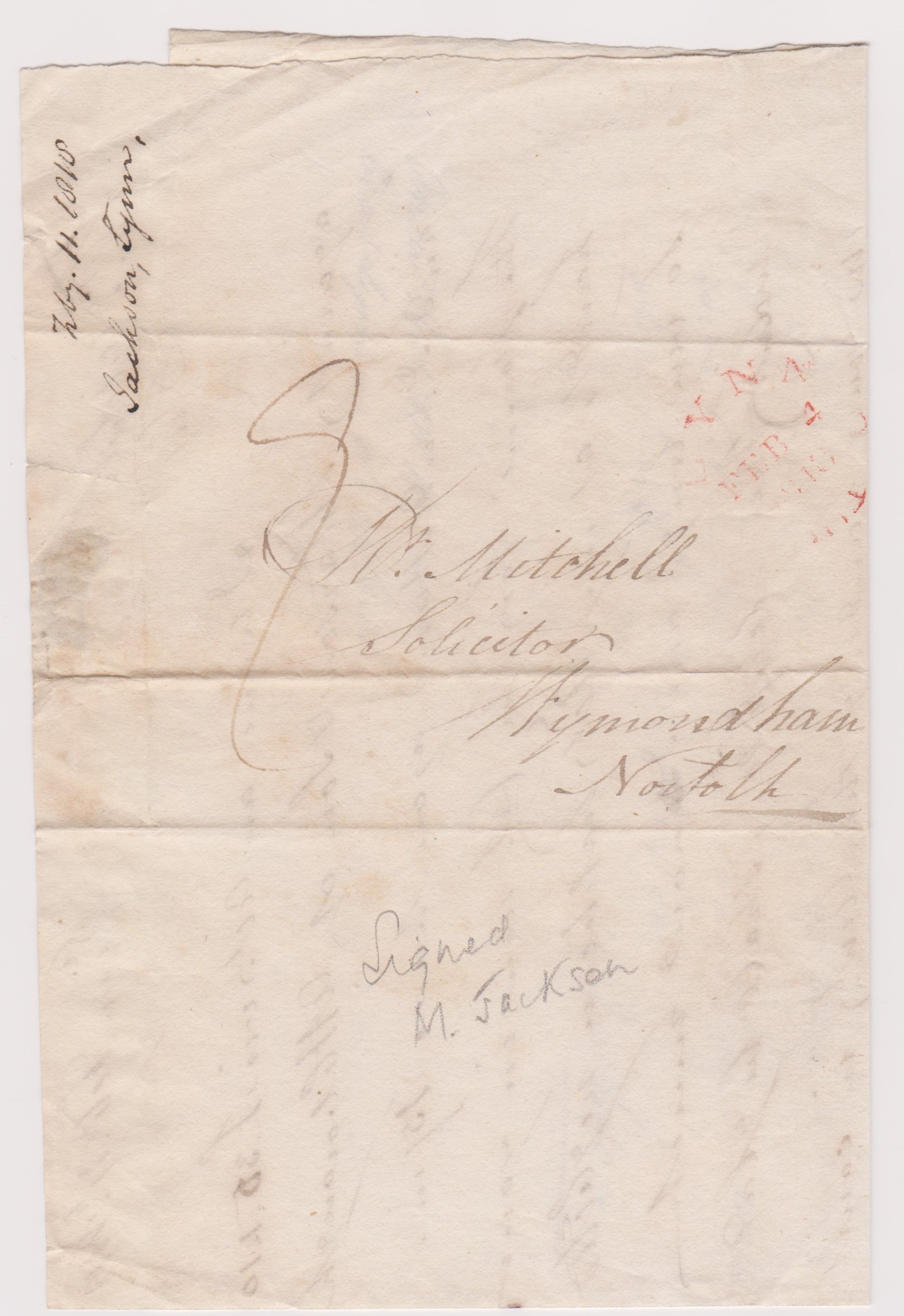 Great Britain 1818 - Postal History EL dated Dec 4th 1818 Lynn posted to Wymondham-manuscript 9