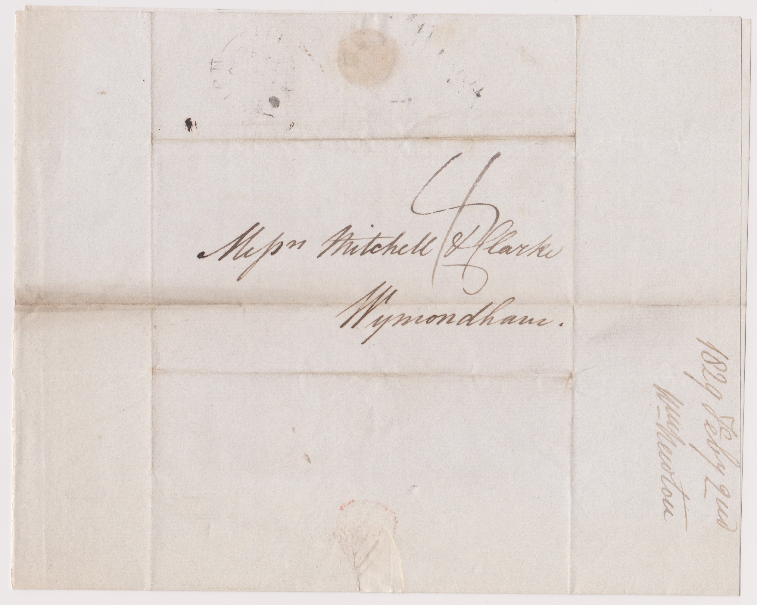 Great Britain 1829-Postal History-EL dated 2nd Feb 1829 Norwich posted to Wymondham-manuscript 4-2