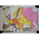 Poster-Map-'Europe'-reprint 1942- showing England, Poland, Turkey etc-coloured map-measurements 57cm