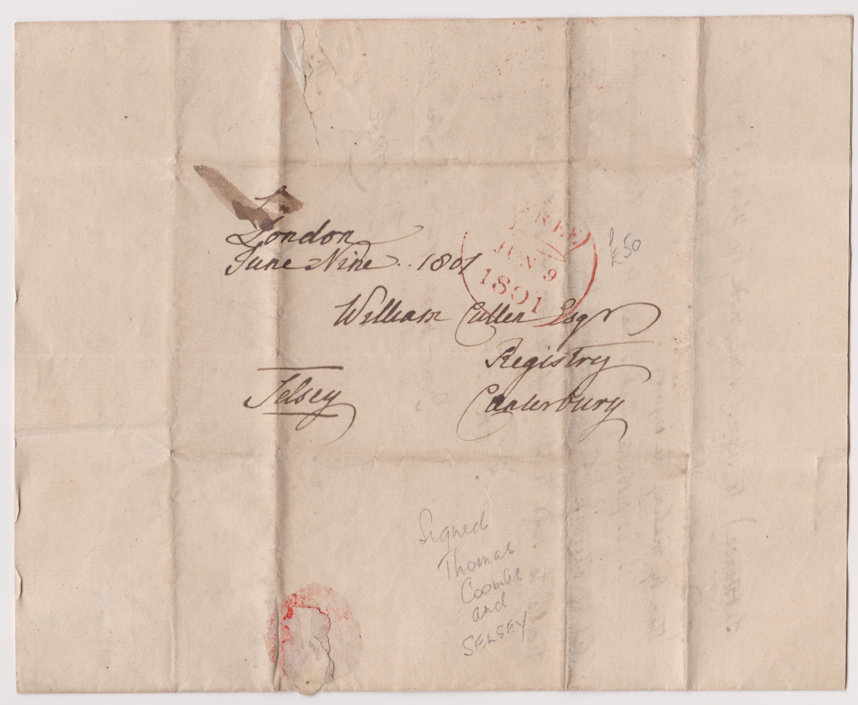 Great Britain 1801 - Postal History EL dated June 9th 1801 London posted to Canterbury-single ring