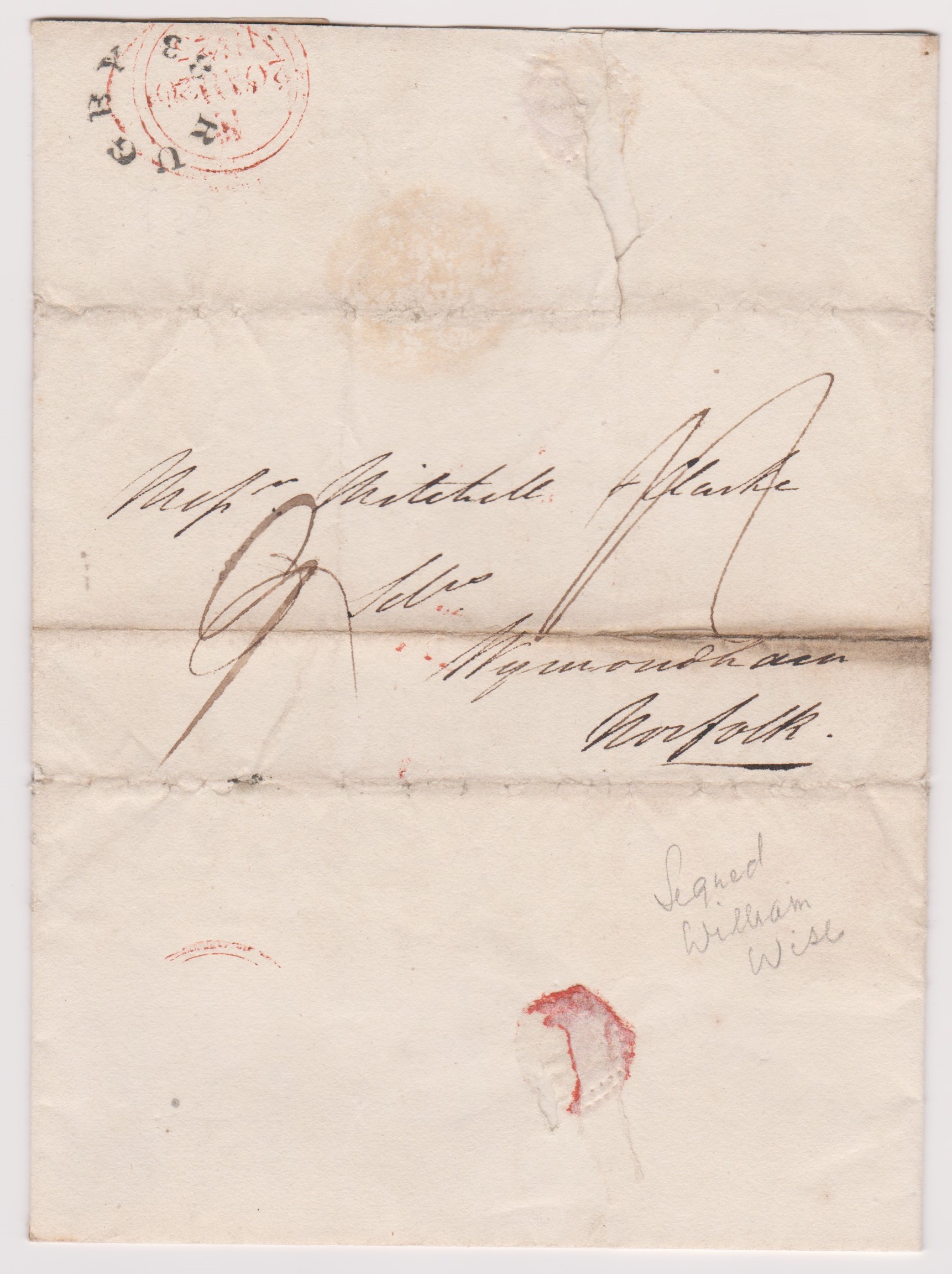 Great Britain 1825-Postal History EL dated 19th Aug 1825 by posted to Wymondham-black Rugby/83