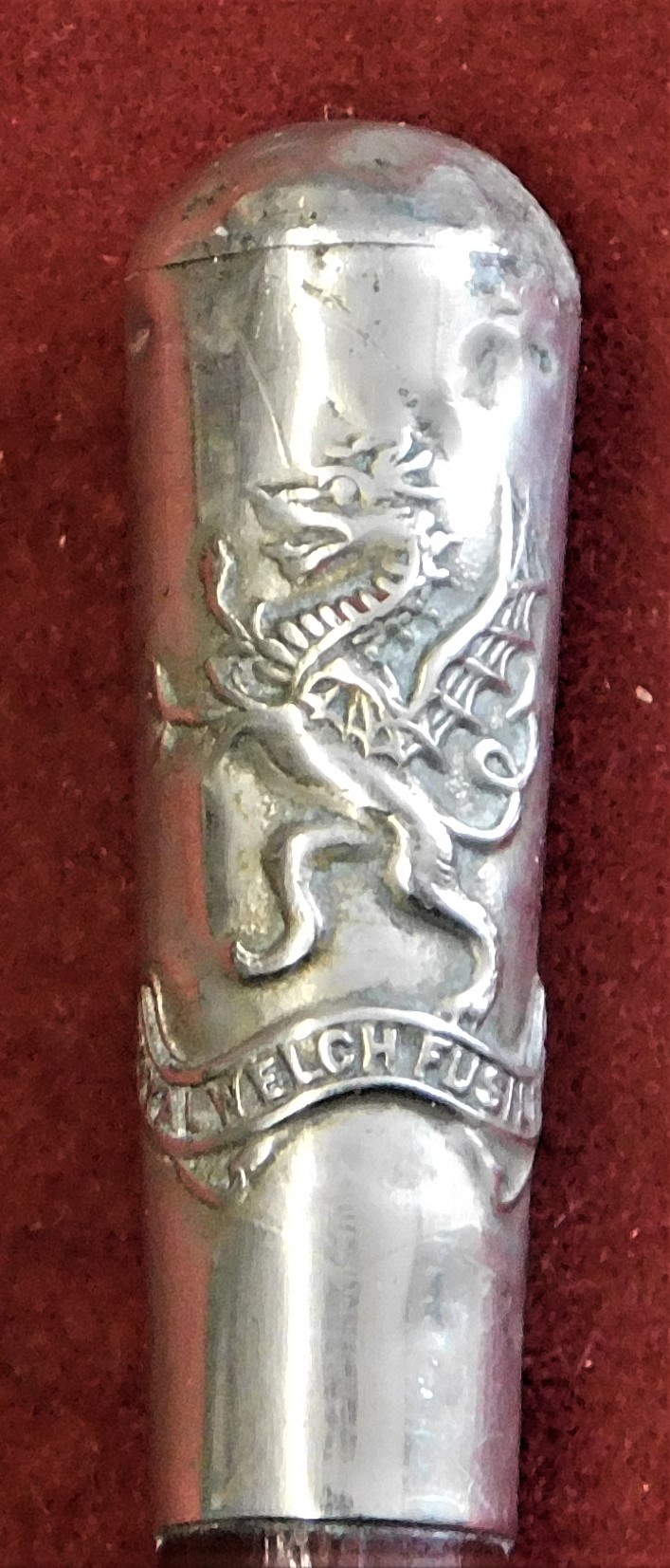 British WWI Royal Welch Fusiliers Swagger stick cane, with white metal top in very good not - Image 2 of 3