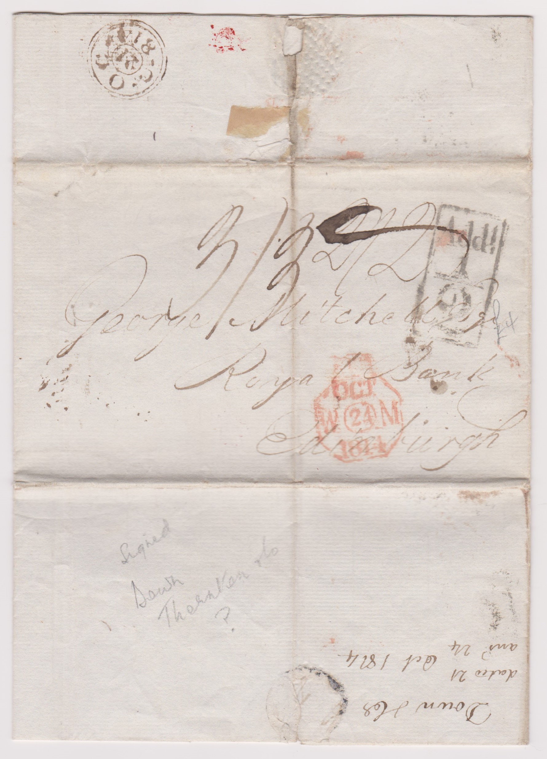 Great Britain 1814 - Postal History EL dated Oct 21st 1814 London posted to Edinburgh-Manuscript 3/3