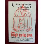 Programme 1968-'The Bird Cage Bar'-star attraction Mike Crellin Sunshine Hotel-Jersey- price list of