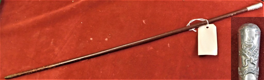 British WWI Royal Welch Fusiliers Swagger stick cane, with white metal top in very good not