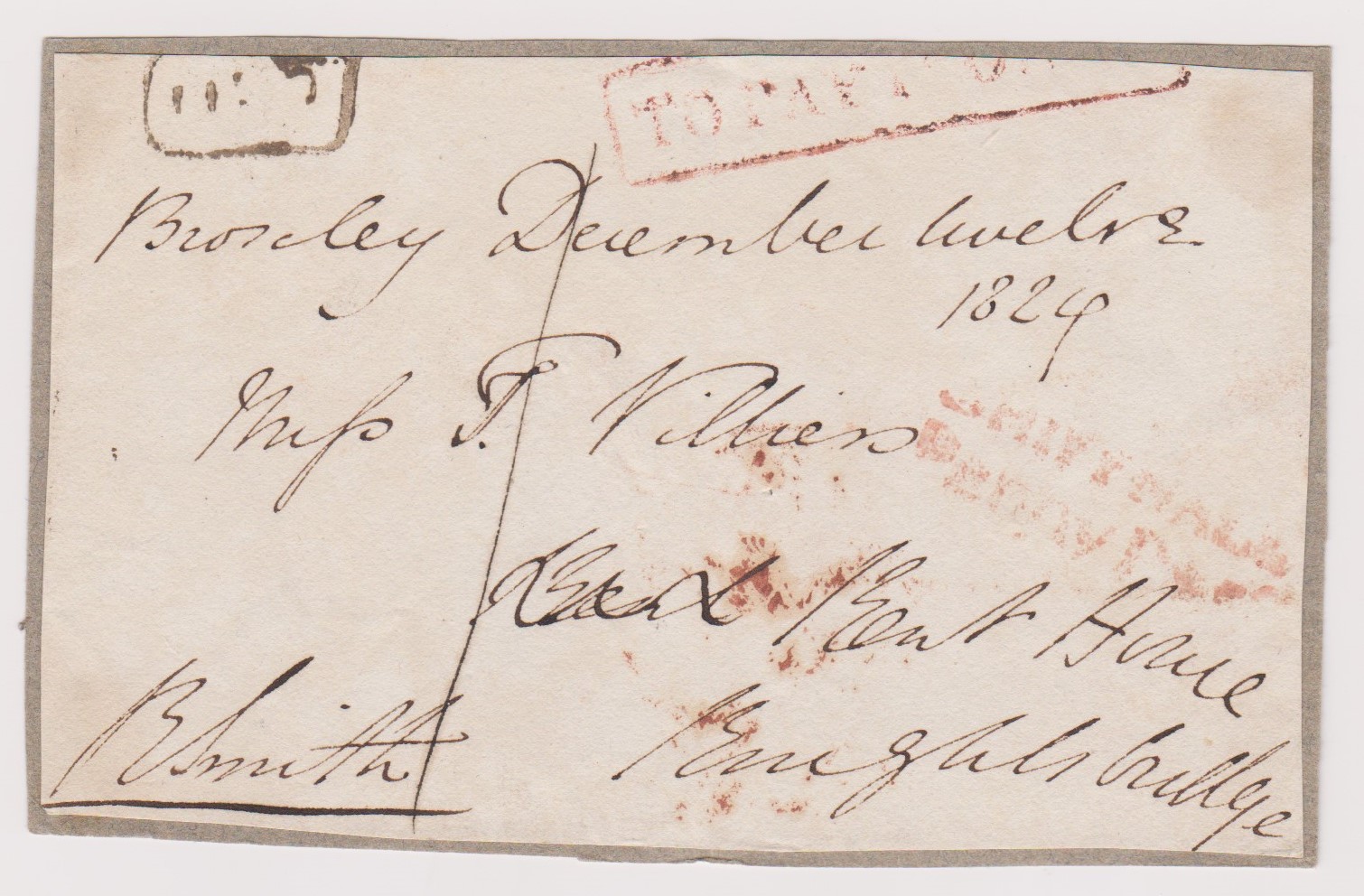 Great Britain 1824-Postal History-wrapper address piece dated 12.12.1824 Broxley black one penny