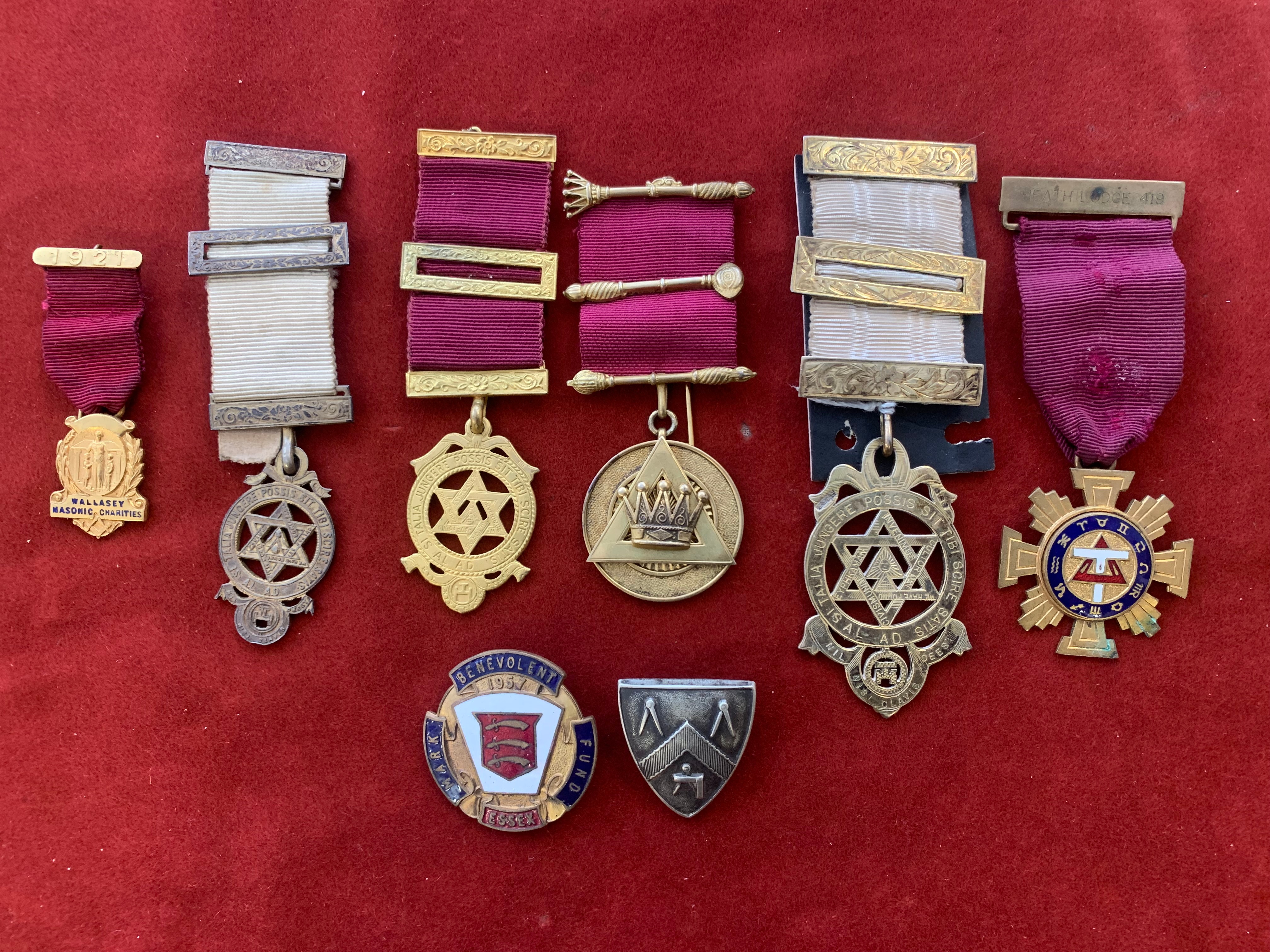 Masonic Jewels (8) including Heath Lodge, Wallasey Masonic Charities, three Benevolent Charities and