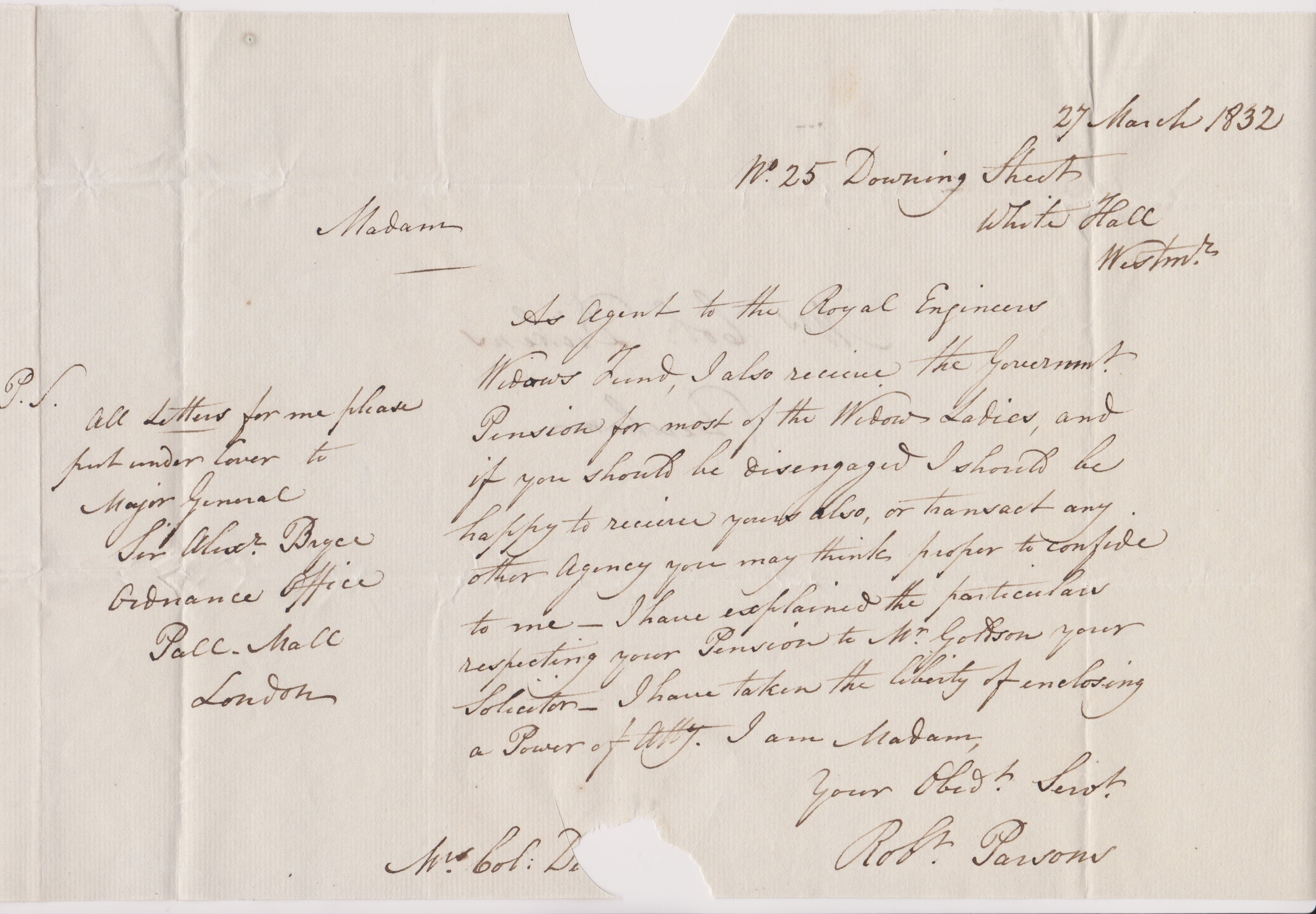 Great Britain 1832-Postal History-Wrapper and letter dated 27th March 1832-25 Downing Street - Image 2 of 2