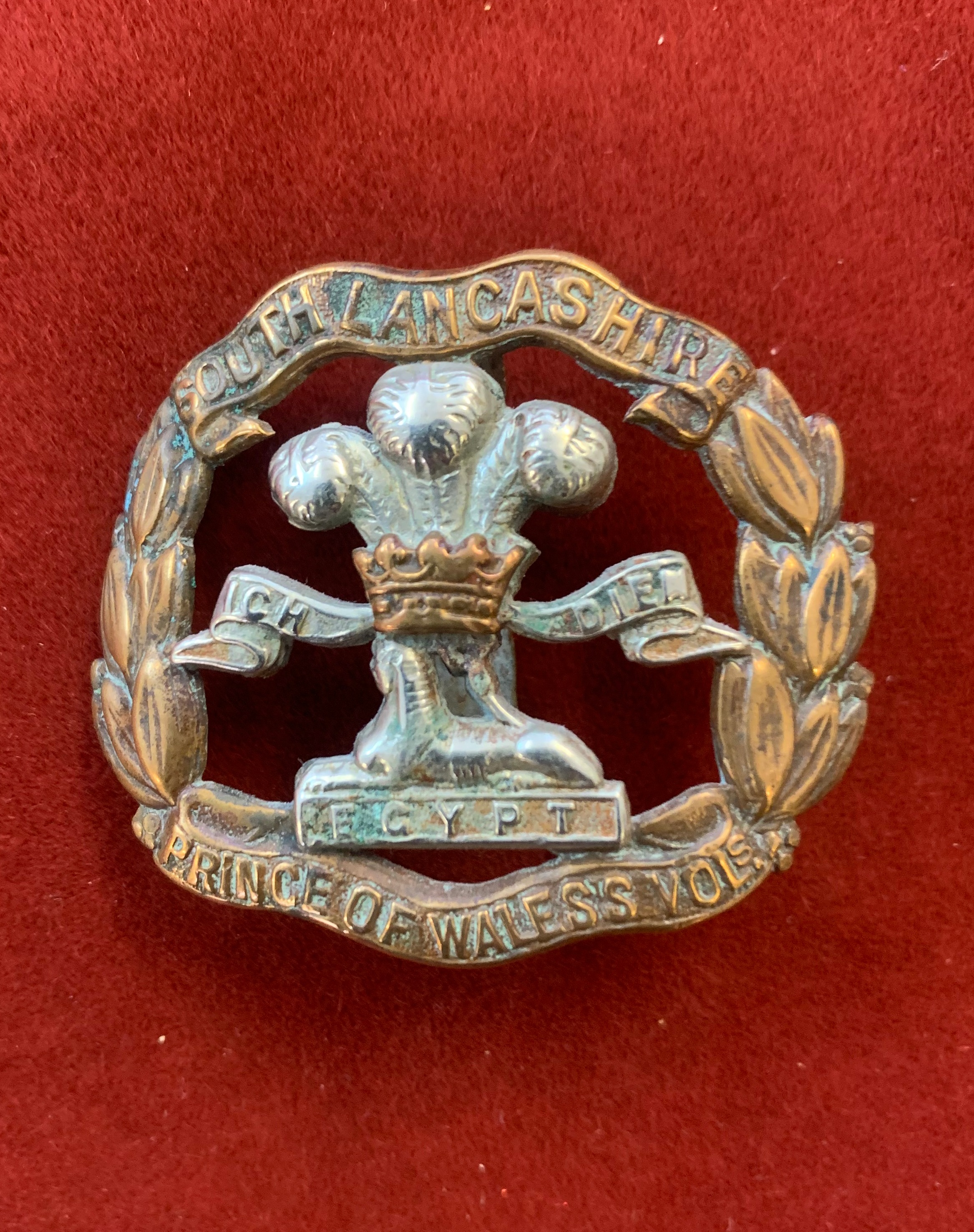 British WWI The Prince of Wales's Volunteers (South Lancashire Regiment), other ranks cap badge,