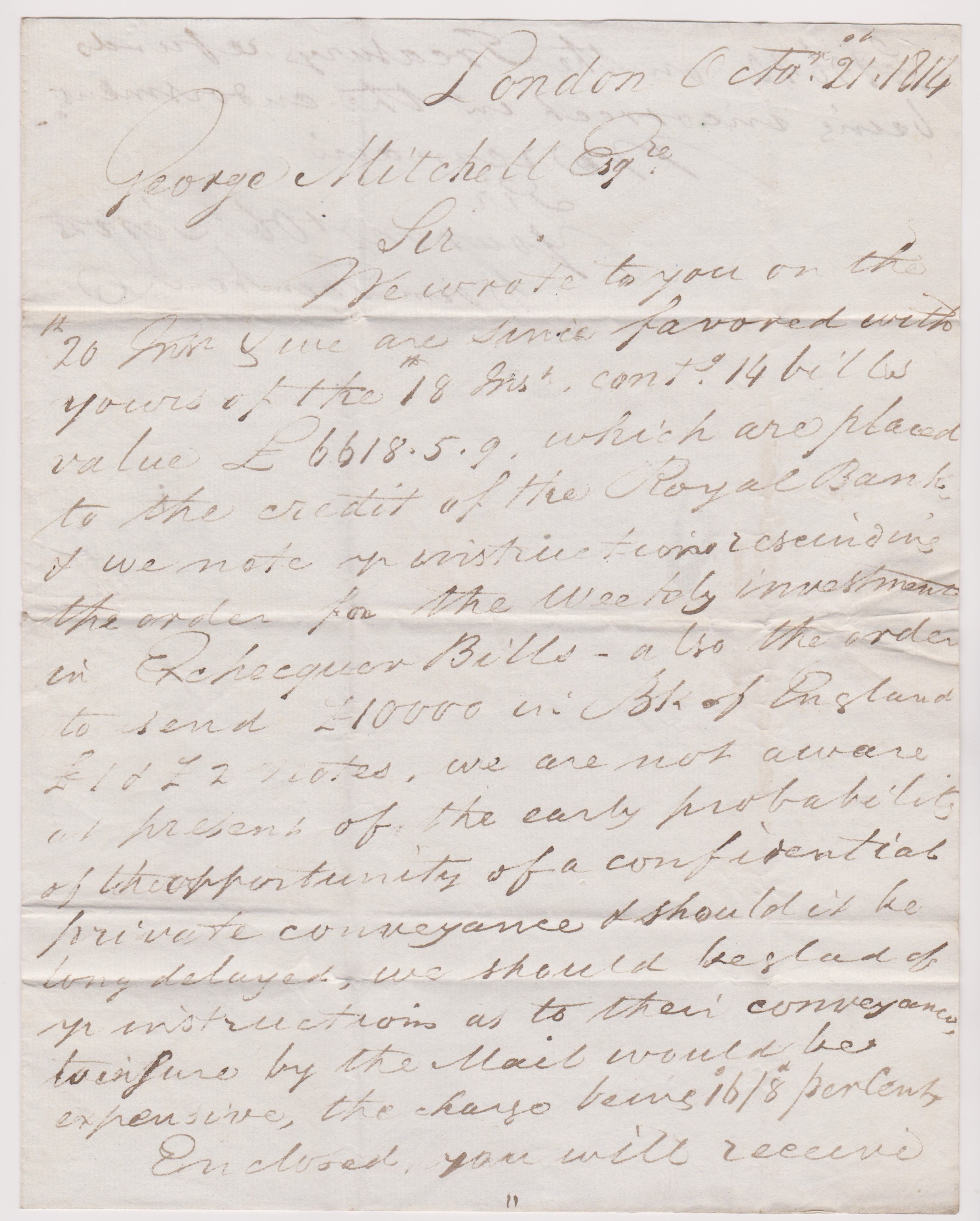 Great Britain 1814 - Postal History EL dated Oct 21st 1814 London posted to Edinburgh-Manuscript 3/3 - Image 2 of 2