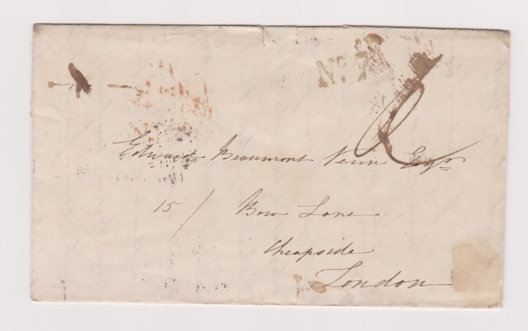 Great Britain 1835-EL dated 13th Nov 1835 Shirley Common posted to Cheapside No.7 black stamp 3 line