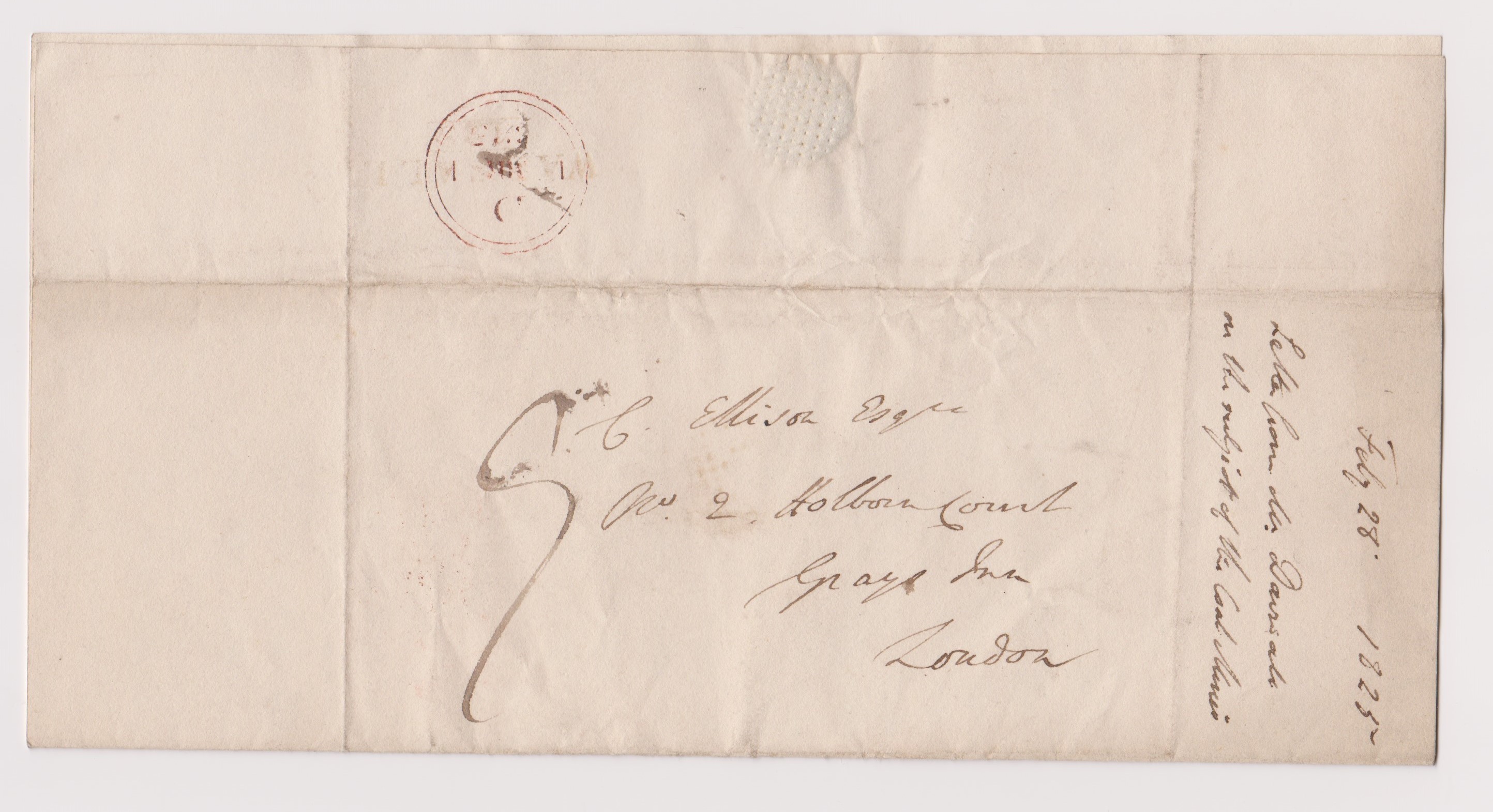 Great Britain 1825-Postal History EL dated 28th Feb 1825 Walsall posted to London-manuscript 9-2