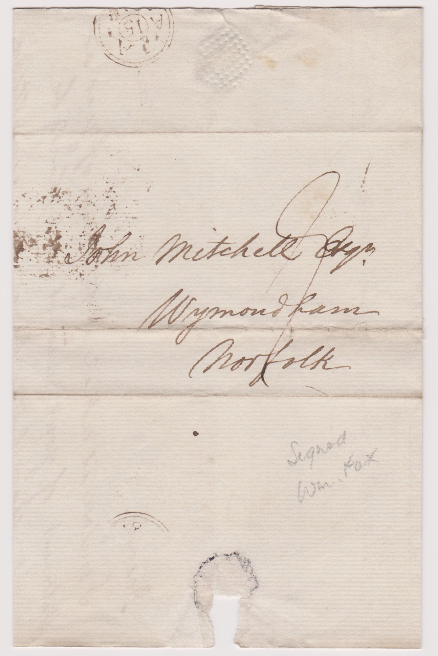 Great Britain 1819 - Postal History EL dated Jan 15th 1819 posted to Wymondham-manuscript a-double