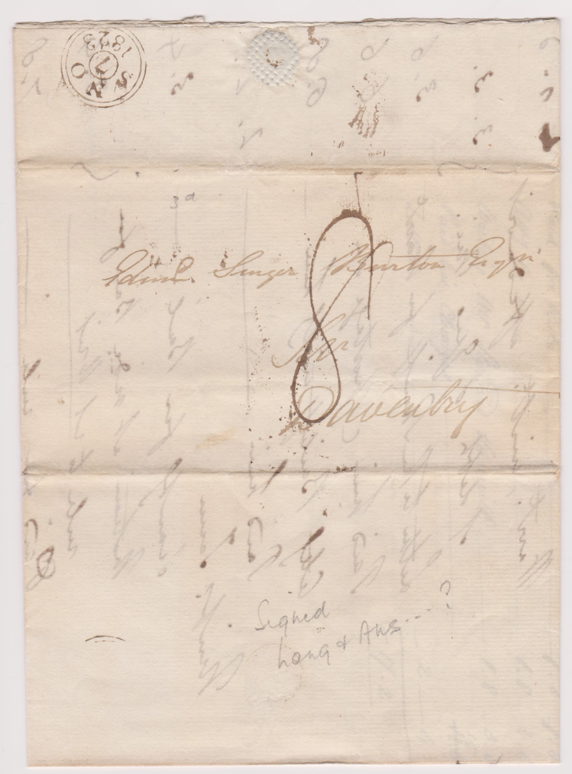 Great Britain 1823 - Postal History EL Dated 7th Nov 1823 Gray's Inn posted to Daventry-manuscript