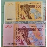 Senegal West African States 1977-1992-Range of notes P706-P714) plus two later (7)