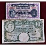 East Africa 1943-One shilling VF (P27)-1962 Ten shillings VF (P42)-(2)