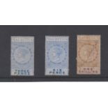 Mauritius 1869-74-Internal revenue stamps-three pence and six pence blue + blue, unused and one