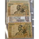 West African State Ivory Coast-Scarce range with 1000 Francs (2)-(1959+1961) 500F (1952) 1000(1981A)