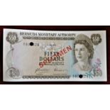 Bermuda-1978 Fifty dollars, specimen over print and hole punched P325 AUNC