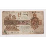 Treasury Notes-Warren Fisher-one pound,J1,(TR1-8b) fair only