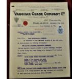 Letter 5th Sept 1922 - The Vaughan Crane Company Ltd - (Formally Vaughan + Son Ltd) - Letter to