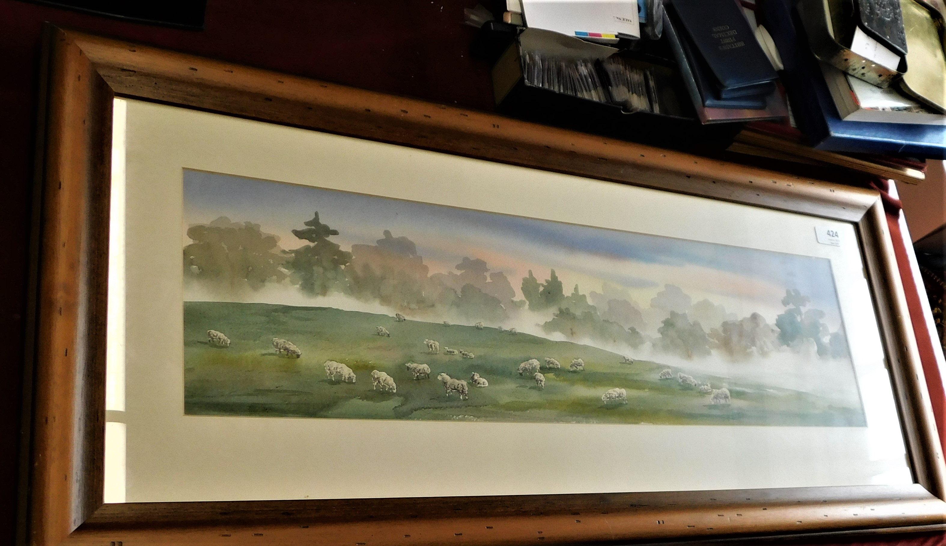 Framed Picture of Sheep Grazing - coloured - 90cm x41 cm very god condition - BUYER COLLECT