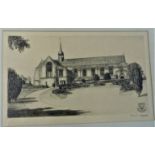 Church & Surrounds by Eve H. Cealk, a black and white picture. Measures 43cm x 31cm. Buyer collects