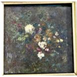Vintage framed painting on tile, a floral design depicting a bouquet of flowers. Signed M.A.