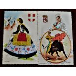 Silk'-Postcards Depicting Girl in Swiss National Dress + postcard depicting Girl in Spanish