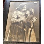 Early 20th Century Theatrical picture, shows two actors in Tudor costume Glazed wooden frame