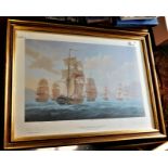 Sailing Ships - Framed Picture - Coloured - ' At Four Were Within The Heads of Port Jackson' -