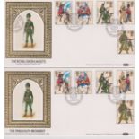 1983 (6 July) - Military Uniforms Set on Benham God FDC (2), errors wrong panel and cancel