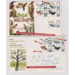 1966 - British Birds Set FDC with variety green colour shift, another with variety Horizontal line