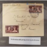 1937 - Coronation FDC Error Stamp, shift giving error in 0RB of crown cy A/37 6 dot. Ex Robert