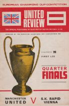 Official programme and seat ticket for the European Cup Quarter Final 1st Leg between Manchester