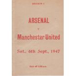 Pirate programme (unknown printer) for the 1st Division match between Arsenal and Manchester