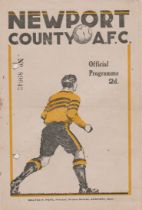 Newport County v Barnsley 7th April 1947 programme. Punch holes with minimal text loss.