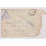 Great Britain 1941-Scruffy envelope stamped damaged by sea water posted to London from a member of