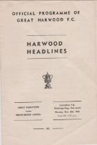 Great Harwood v Manchester United Lancashire FA Cup 3rd Round 8th December 1969 programme . Team