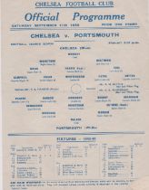 Chelsea v Portsmouth 11th September 1943 single sheet programme. No writing. Good, Single sheet